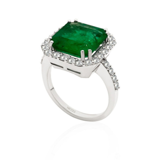 Emerald Ring 4.83ct White Gold SUNSET RECTANGLE - Anniversary Rings