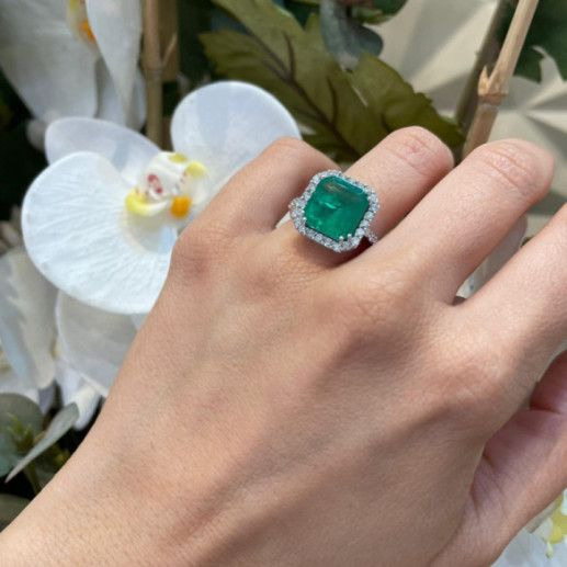 Anillo Esmeralda Sunset Rectangle 4.83Ct Oro Blanco - Anillos Compromiso Aniversario 2