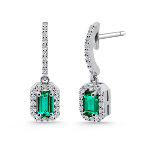 Pendientes Esmeralda Diamantes Sunset Rectangle 0.80 ct Oro Blanco - Brincos