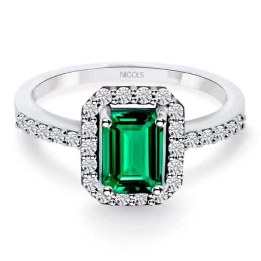 Anillo Esmeralda Sunset Rectangle 0.75Ct Oro Blanco - Bagues de fiançailles d'anniversaire