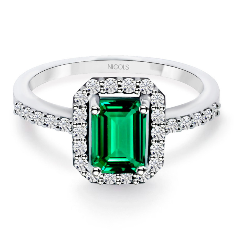 Anillo Esmeralda Sunset Rectangle 0.75Ct Oro Blanco - Jubiläums Verlobungsringe
