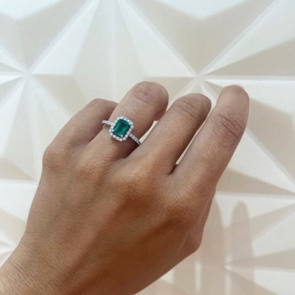 Sunset Rectangle Emerald Ring 0.75Ct White Gold - Anniversary Rings