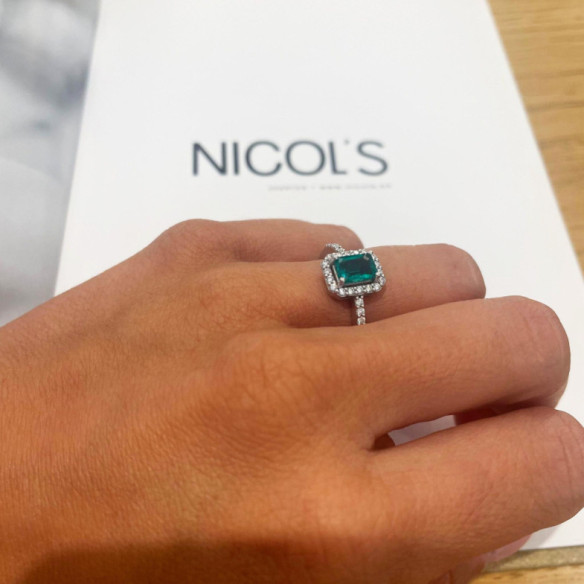 Sunset Rectangle Emerald Ring 0.75Ct White Gold - Anniversary Rings
