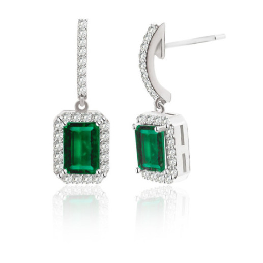 Pendientes Esmeralda 1.45Ct Oro Blanco Sunset Rentangle - Brincos Esmeralda