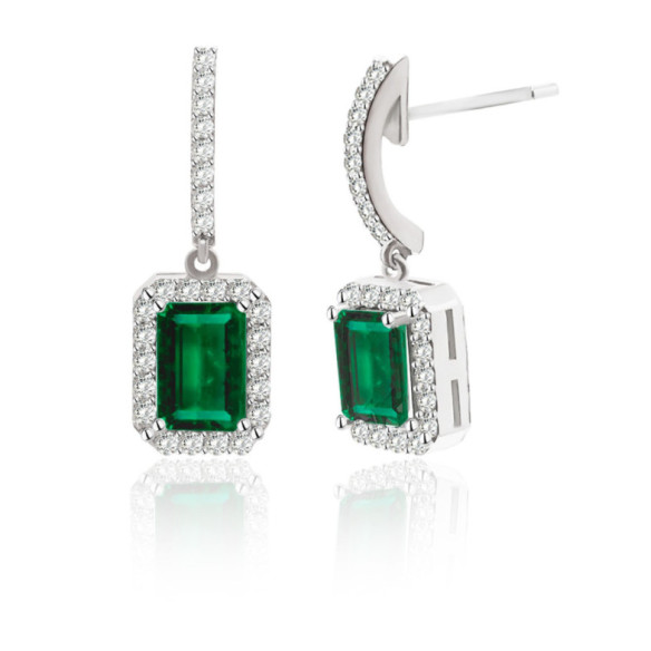 Pendientes Esmeralda 1.45Ct Oro Blanco Sunset Rentangle - Smaragd-Ohrringe