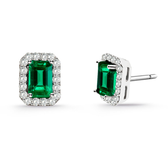 Pendientes Esmeralda Rectangular 1.30Ct Dormilona Sunset Rentangle - Brincos Esmeralda