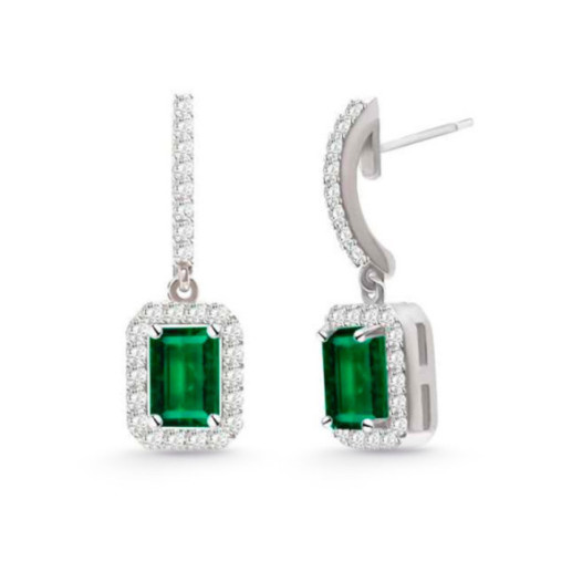 Pendientes Esmeralda 1.35Ct Oro Blanco Sunset Rectangle - Brincos Esmeralda