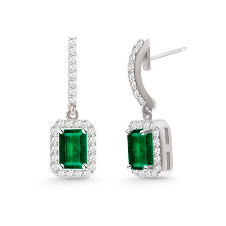 Pendientes Esmeralda 1.35Ct Oro Blanco Sunset Rectangle - Brincos Esmeralda