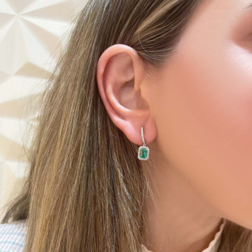 Pendientes Esmeralda 1.35Ct Oro Blanco Sunset Rectangle - Boucles d'oreilles émeraude 2
