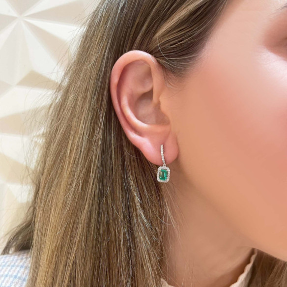 Pendientes Esmeralda 1.35Ct Oro Blanco Sunset Rectangle - Pendientes de Esmeraldas