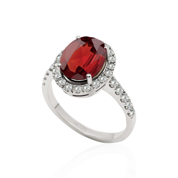 Garnet Ring 3.70ct White Gold SUNSET OVAL - vintage designs
