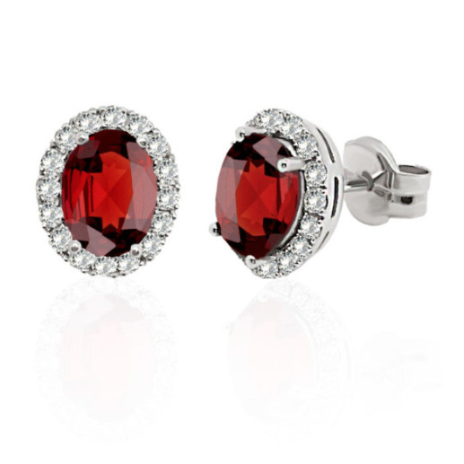 Pendientes Granate 3.50Ct Oro Blanco Sunset Oval - Brincos de pedras vermelhas