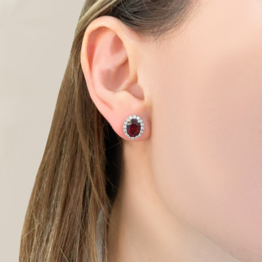 Pendientes Granate 3.50Ct Oro Blanco Sunset Oval - Pendientes de Piedras Roja 2