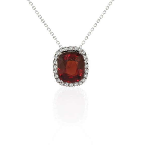 Garnet Necklace 6.90ct White Gold SUNSET SQUARE - Red Stone Necklaces