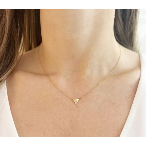 Yellow Gold Diamond Triangle Necklace ALWAYS - Diamond Necklaces