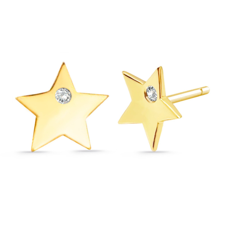 Star Earrings Diamond Yellow Gold Always - corto