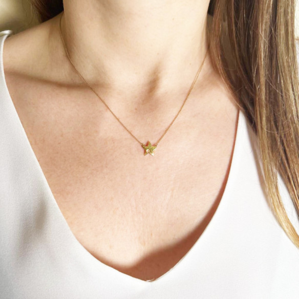 Collar Estrella Diamante Oro Amarillo Always - COLLARES