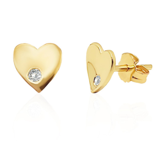 Pendientes Corazón Diamante Oro Amarillo Always - cortos
