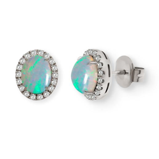 Pendientes Opalo Y Diamantes Cabujon - Brincos Outras pedras coloridas