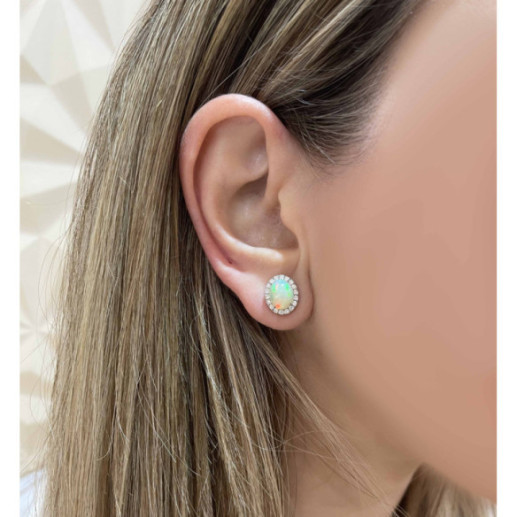 Pendientes Opalo Y Diamantes Cabujon - Boucles d'oreilles autres pierres colorées 2