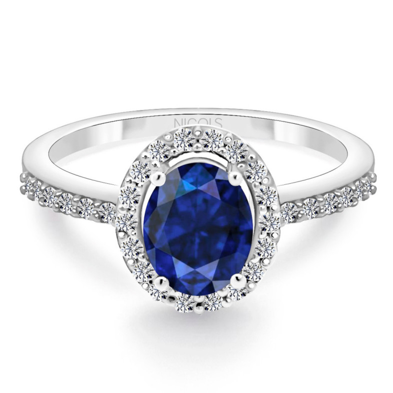 Anillo Zafiro Azul Dalia Sunset 1.00 Oro Blanco - ANILLOS