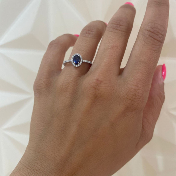 Anillo Zafiro Azul Dalia Sunset 1.00 Oro Blanco - ANéIS