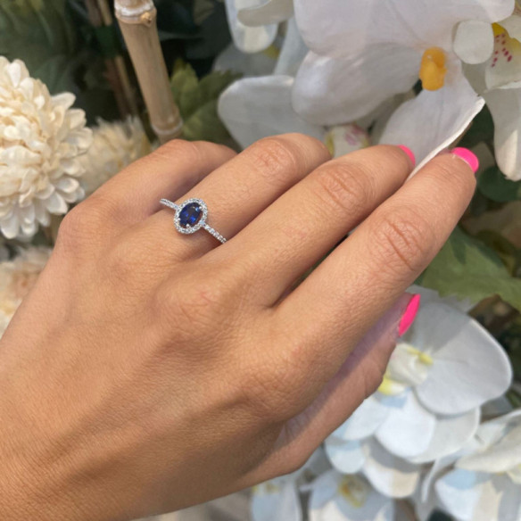 Anillo Zafiro Azul Dalia Sunset 1.00 Oro Blanco - ANELLI
