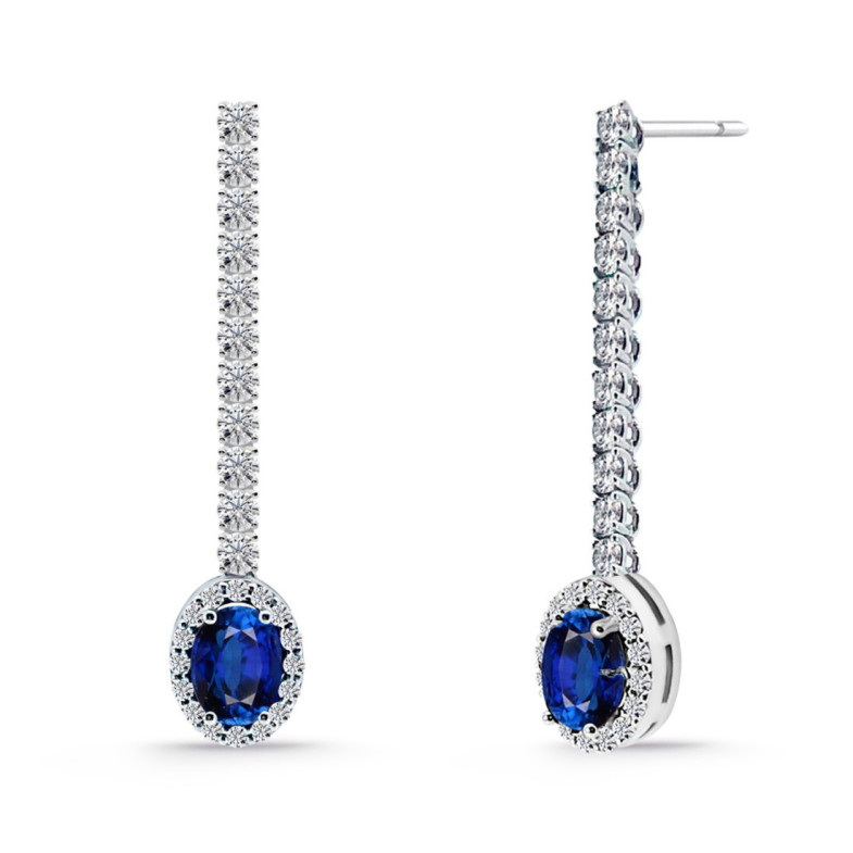 Pendientes Riviere Zafiro oval y Diamantes - Brincos de safira