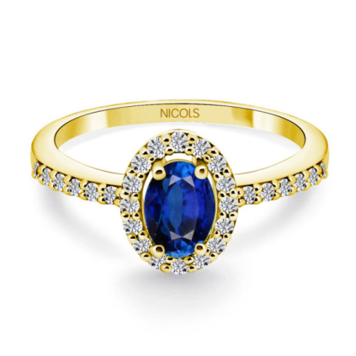 Anillo Zafiro azul oval Sunset 0.60 oro amarillo - Blaue Verlobungsringe