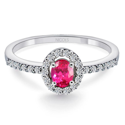 Anillo Rubi Dalia Sunset 0.55 Oro Blanco - Anillos de Compromiso Rojo