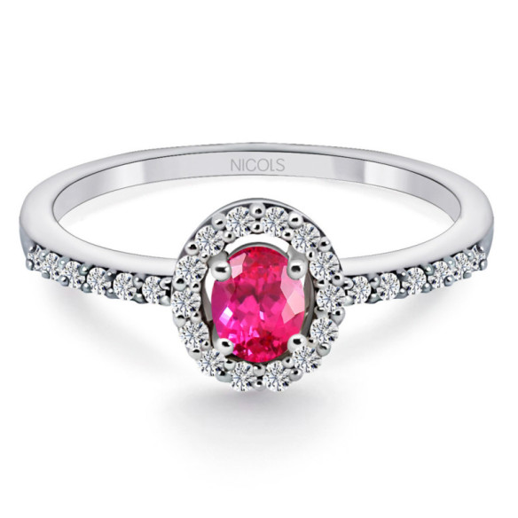 Anillo Rubi Dalia Sunset 0.55 Oro Blanco - Anillos de Compromiso Rojo
