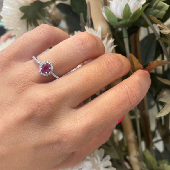 Anillo Rubi Dalia Sunset 0.55 Oro Blanco - Anillos de Compromiso Rojo