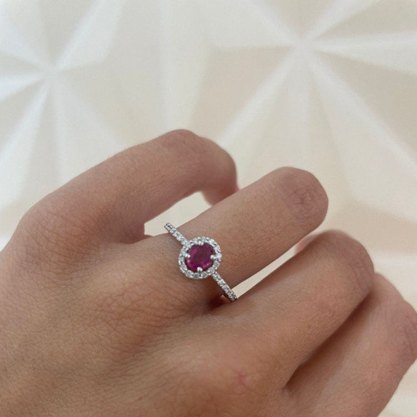 Anillo Rubi Dalia Sunset 0.55 Oro Blanco - Anillos de Compromiso Rojo