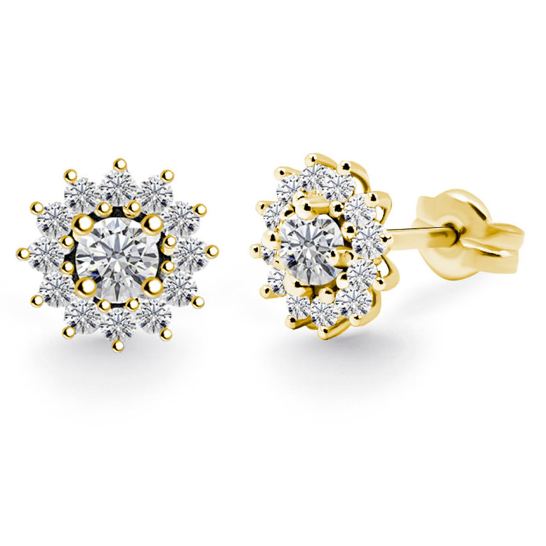 Pendientes Diamantes Margarita 0.60 Flor Orla Oro Amarillo - Pendientes de Novia