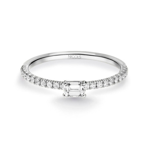 Anillo Diamantes Delphina 0.18 Talla Esmeralda Oro Blanco - Émeraude