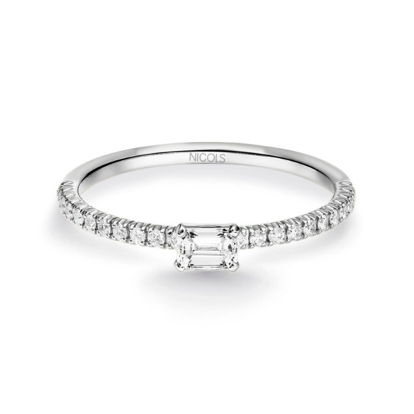 Anillo Diamantes Delphina 0.18 Talla Esmeralda Oro Blanco - Emerald