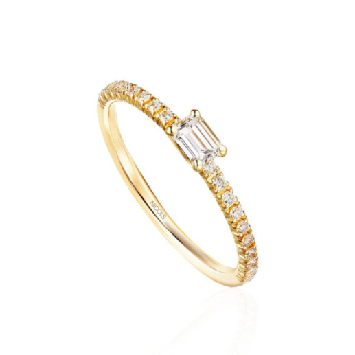 Anillo Diamantes Delphina 0.18 Talla Esmeralda Oro Amarillo - Talla Esmeralda 2