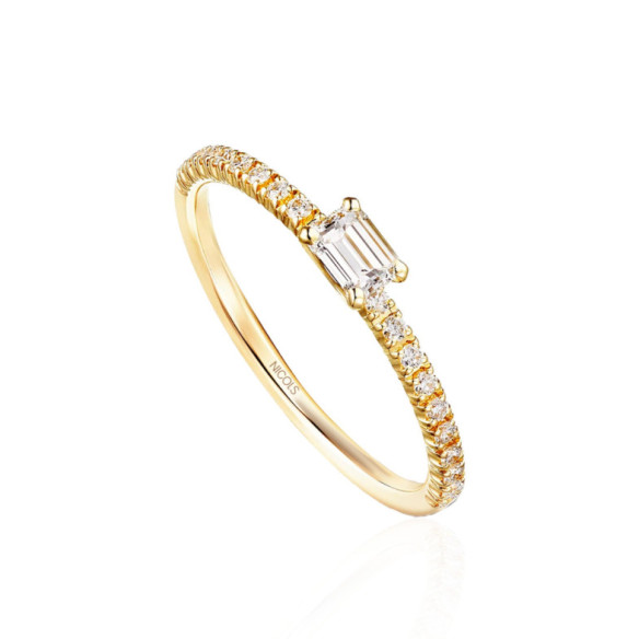 Anillo Diamantes Delphina 0.18 Talla Esmeralda Oro Amarillo - Smeraldo
