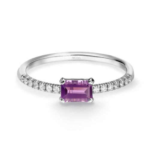 Anillo Amatista Delphina Diamantes Oro Blanco - Bagues Autres pierres précieuses
