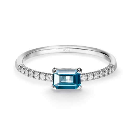 Anillo Topacio London Delphina Diamantes Oro Blanco - Anéis Outras pedras preciosas