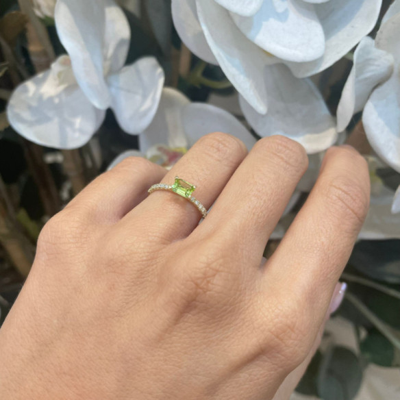 Anillo Peridoto Delphina Diamantes Oro Amarillo - Anillos Otras Piedras Preciosas