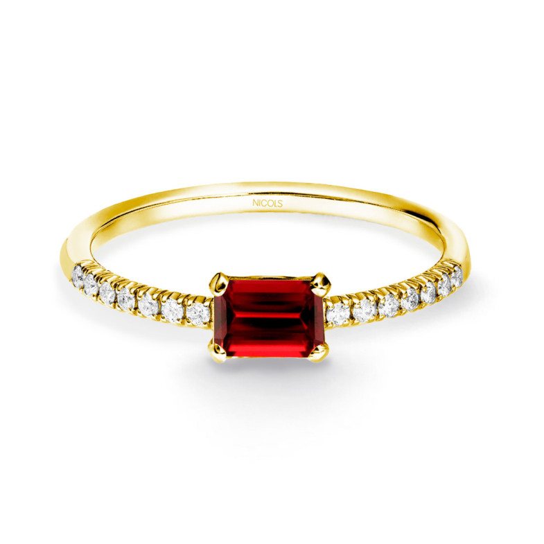 Anillo Granate Delphina Diamantes Oro Amarillo - Anillos Otras Piedras Preciosas