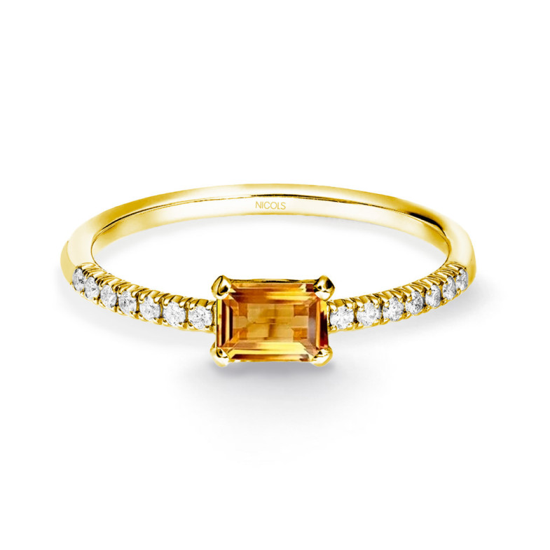 Anillo Citrino Delphina Diamantes Oro Amarillo - Bagues Autres pierres précieuses