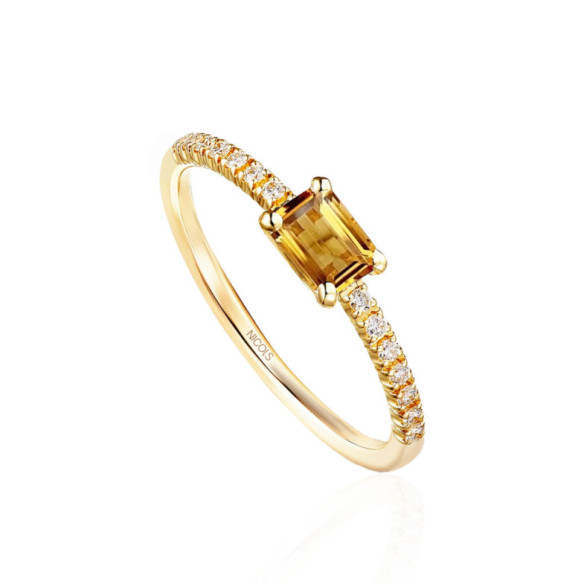 Anillo Citrino Delphina Diamantes Oro Amarillo - Anillos Otras Piedras Preciosas