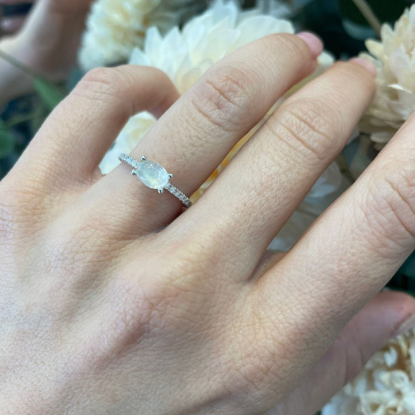 Anillo Piedra de Luna Delphina Diamantes Oro Blanco - Bagues Autres pierres précieuses