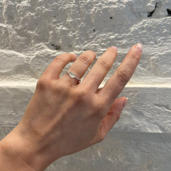 Anillo Piedra de Luna Delphina Diamantes Oro Blanco - Bagues Autres pierres précieuses