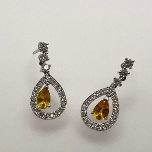 Pendientes Citrinos y Diamantes Leticia - Brincos de noiva