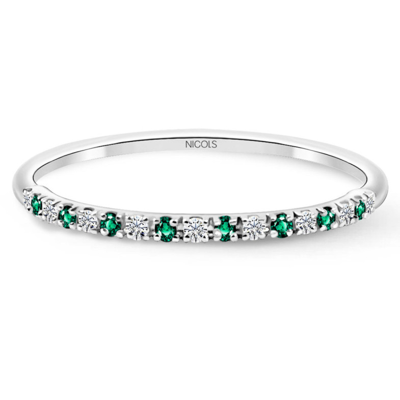 Anillo Diamantes Esmeralda Azalea 0.06 Oro Blanco - Bagues d'émeraude