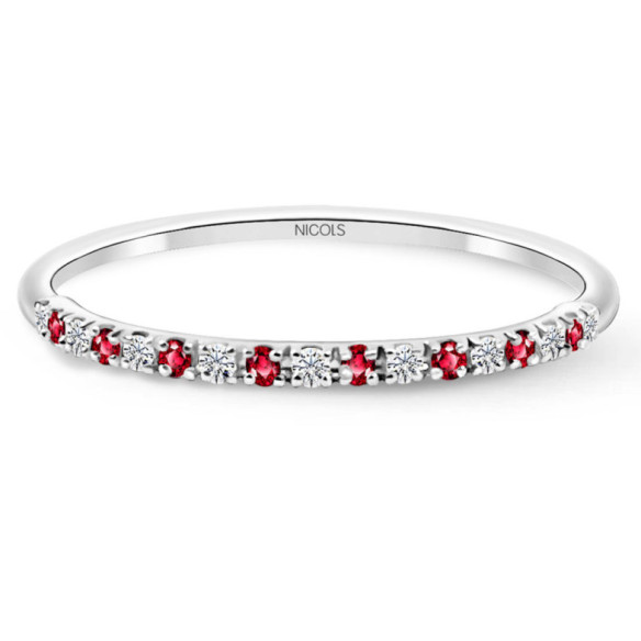 Anillo Diamantes Rubí Azalea 0.06 Oro Blanco - Promessa anéis diamantes
