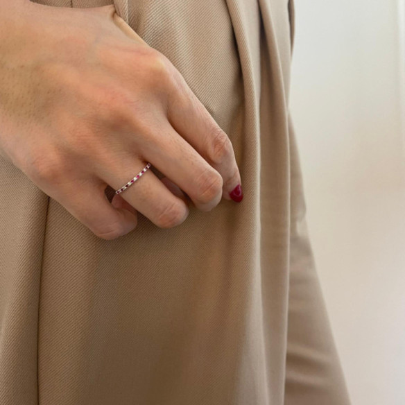 Anillo Diamantes Rubí Azalea 0.06 Oro Blanco - Promessa anéis diamantes